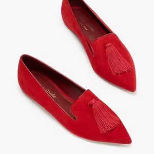BRAND NEW, KATE SPADE ADORE TASSEL FLATS, RED COLOR, SIZE 7.5 M